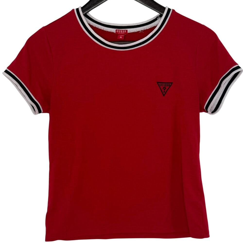 GUESS Red Ringer Tee Embroidered Logo M